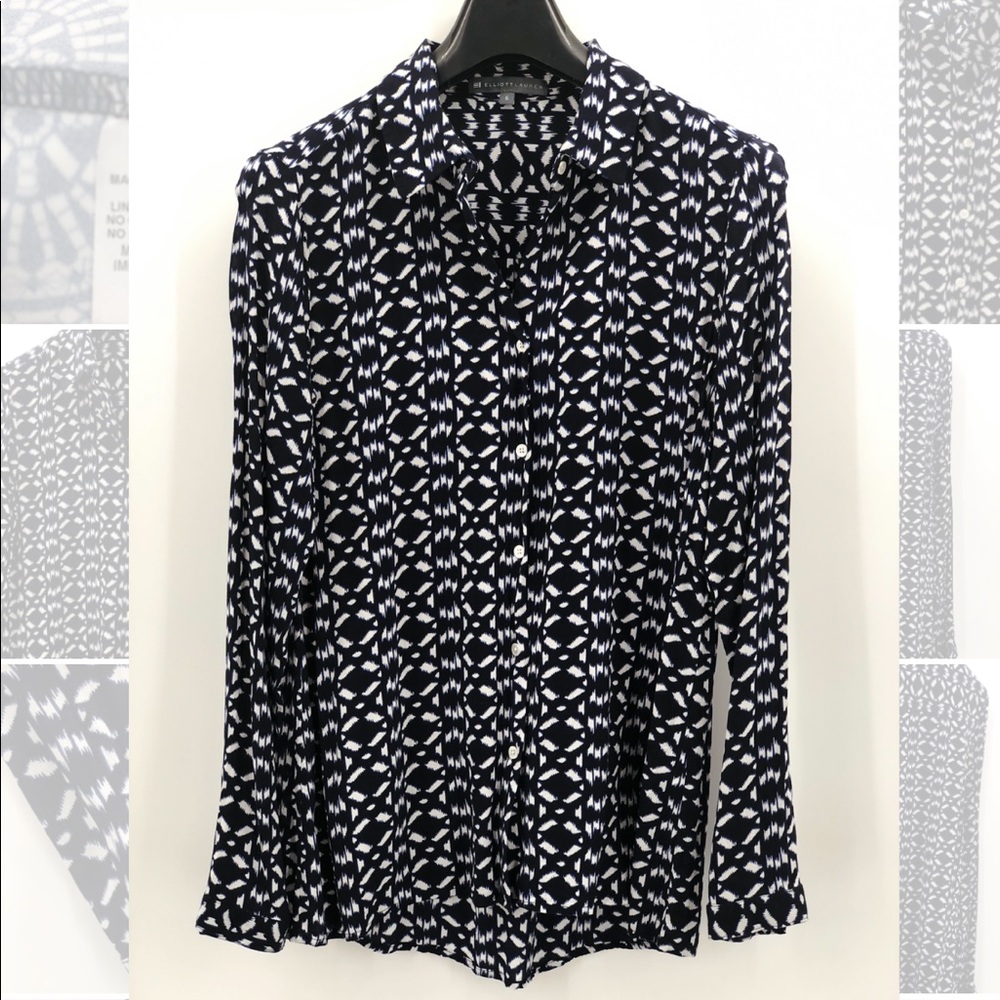 Elliott Lauren Ikat Print Blouse Navy & White Sz 6